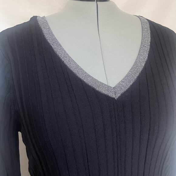 Rebel Wilson Angel Ribbed Sweater Sz 3X Preppy V-Neck Holiday Glitter Metallic - Picture 2 of 12